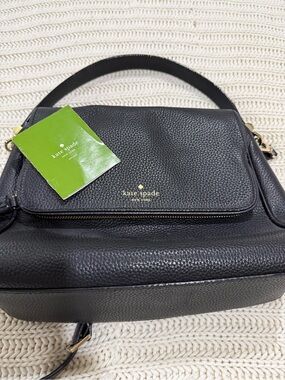 kate spade Black Pebbled Leather Satchel with Gold Hardware